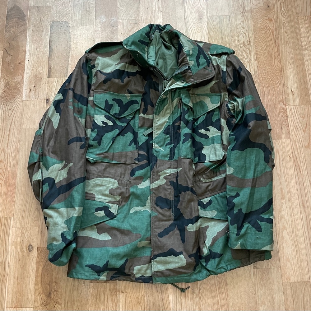 Vintage M65 BDU Field Coat Jacket Small Short Woodland Army Camo Cold Weather